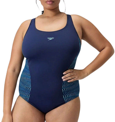 Speedo Plus-Size Placement Medalist Einteiler Damen-Sportbadanzug - Marineblau