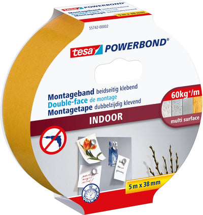 Tesa Powerbond Indoor doppelseitiges Montageband für dauerhafte Installation im Innenbereich – 5 m