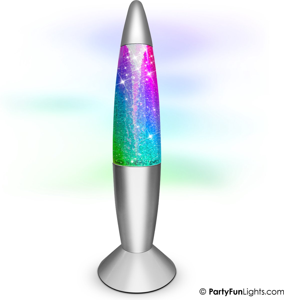 Party-Funlights – Tornado-Glitzerlampe – Farbwechsel – Silber – funktioniert mit 3 AA-Batterien – USB-Anschluss