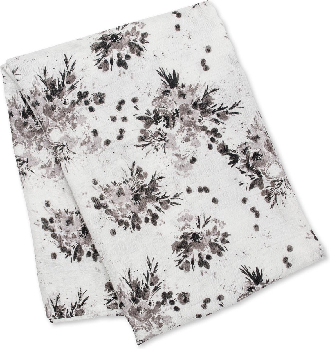 Lulujo – hydrophiles Tuch – Wickeltuch – Bambus – 120 x 120 cm – schwarzes Blumenmuster