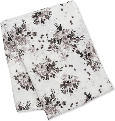 Lulujo – hydrophiles Tuch – Wickeltuch – Bambus – 120 x 120 cm – schwarzes Blumenmuster