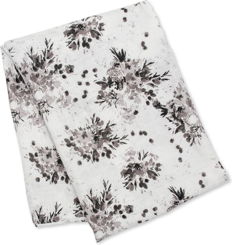 Lulujo – hydrophiles Tuch – Wickeltuch – Bambus – 120 x 120 cm – schwarzes Blumenmuster