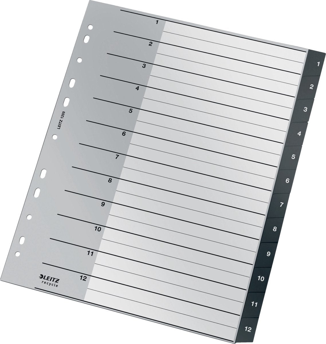 Leitz Recycling-Tabs PP A4 – extra breit – 1–12 numerische Tabs – schwarz