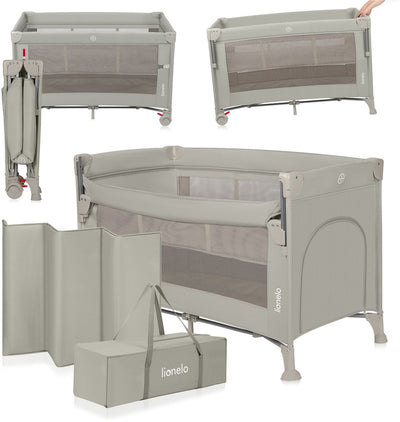 Lionelo Ellen Reisebett 3 in 1 – Beistellbett, Baby-/Kleinkindbett – Beistellbett – Campingbett – 2 Matratzenpositionen – klappbar – Rollen mit Bremse – inklusive Tragetasche – bis 15 kg