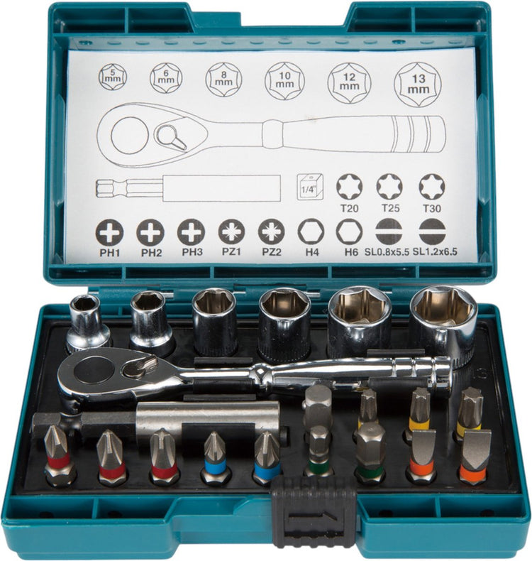 Makita b-54081 21-teiliges Schraubendreher-Bit-Set mit Ratsche