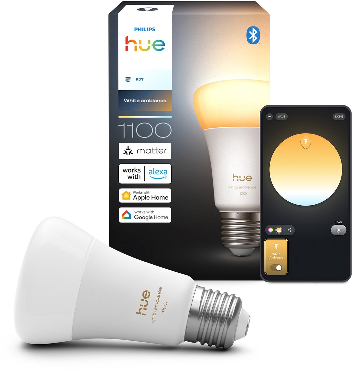 Philips Hue Smart LED A60 Lampe, warmes bis kaltweißes Licht, E27-Fassung