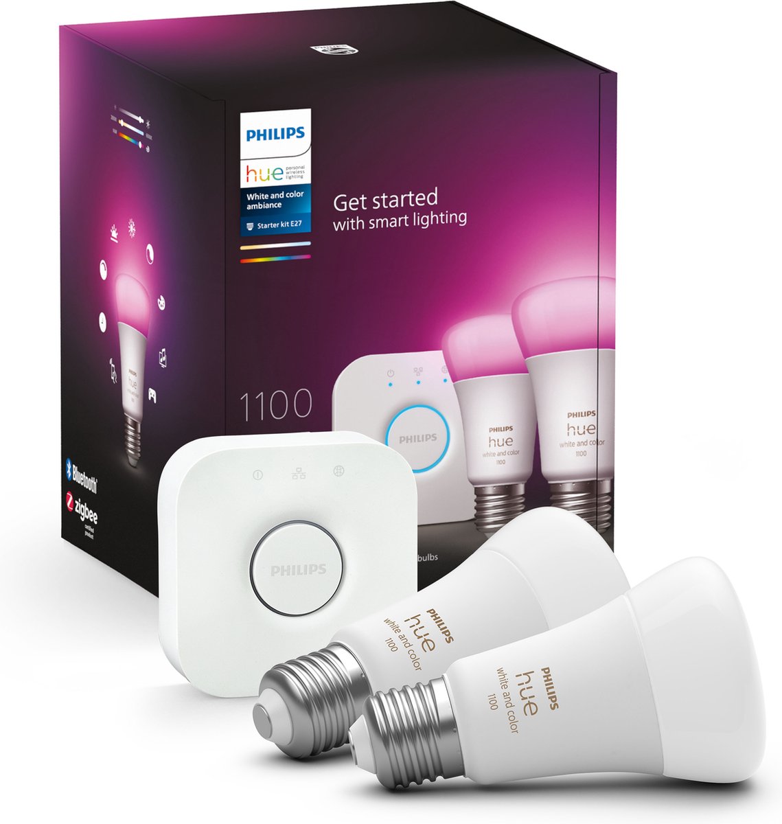 Philips Hue Starter Kit – weiß und farbig – 2 Lampen – E27 – 1100 lm