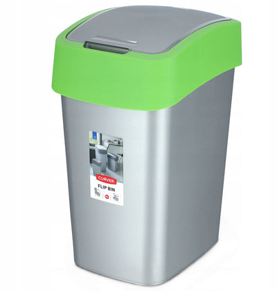 Keter Curver Flip Bin - Abfallbehälter - 9l - Silbergrün - nachhaltiges Design