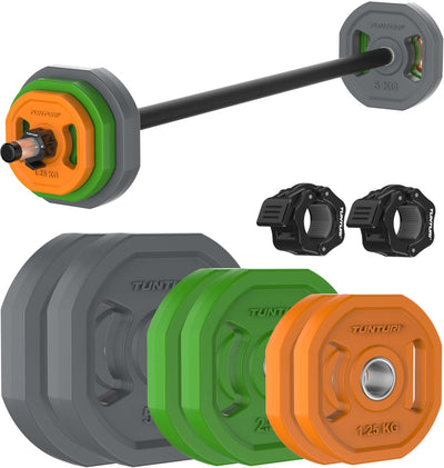 Tunturi Aerobic-Pumpgewichtsset 20kg – Hantelset mit 6 Platten – inkl. Langhantel - mit Gummischutzschicht - inkl. kostenlose Fitness-App
