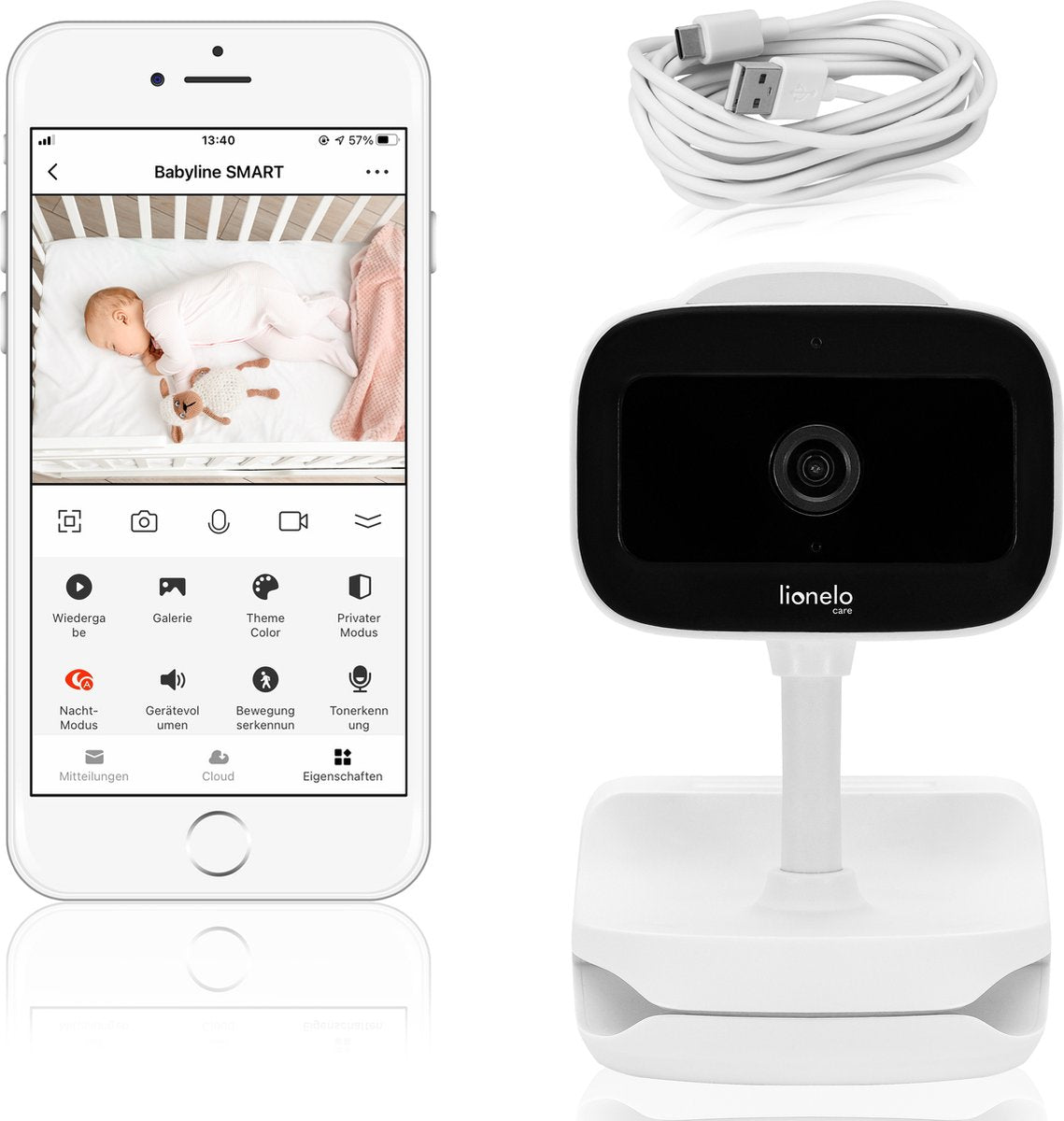 Lionelo babyline go weiß – kabelloses elektronisches Babyphone – Zwei-Wege-Kommunikation – 180 Grad – Nachtmodus bis zu 8 Meter