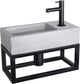 Differnz Ravo-Brunnen-Set – 38,5 x 18,5 x 25 cm – rechteckig – 1 Hahnloch – gerader mattschwarzer Wasserhahn – mit schwarzem Rahmen – Beton hellgrau