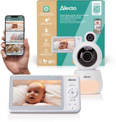 Alecto Babyphone mit Kamera und App – dvm2060 Dual-Mode-Babyphone – 5″ Farbdisplay und WLAN – erweiterbar auf 4 Kameras – Beobachten über Bildschirm und App – Weiß