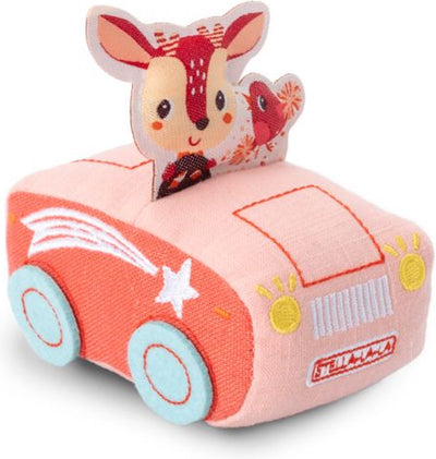 Lilliputiens – Rückziehauto Stella – dieses weiche Auto ist ideal für kleine Hände – einfach zurückziehen und hüpfen, das Auto hebt ab – geeignet ab 18 Monaten