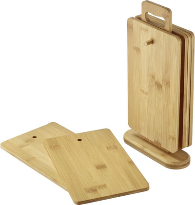 Westmark Frühstücksbrettchen-Set – 6 Brotbretter inkl. Halter, Brettchen für Frühstück und Abendessen, ideal auch als Schneidebrett oder Servierbrett - Bambus, 7-tlg.