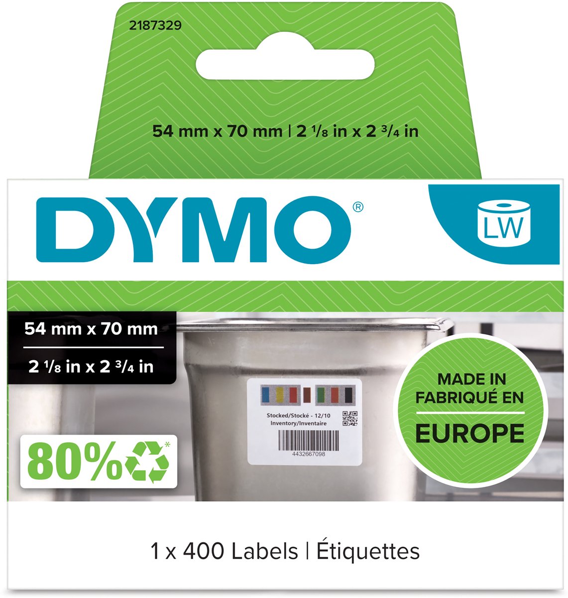 Dymo Original-Labelwriter-Etiketten für die Lagerrotation | 54mm x 70mm | 400 selbstklebende Etiketten für den Warenumschlag in Großküchen | Stabile Etiketten für die Labelwriter-Etikettendrucker