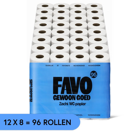 Favo Just Good Favo Toilettenpapier – 96 Rollen – 180 Blatt pro Rolle – weiches, starkes Toilettenpapier – Vorteilspackung