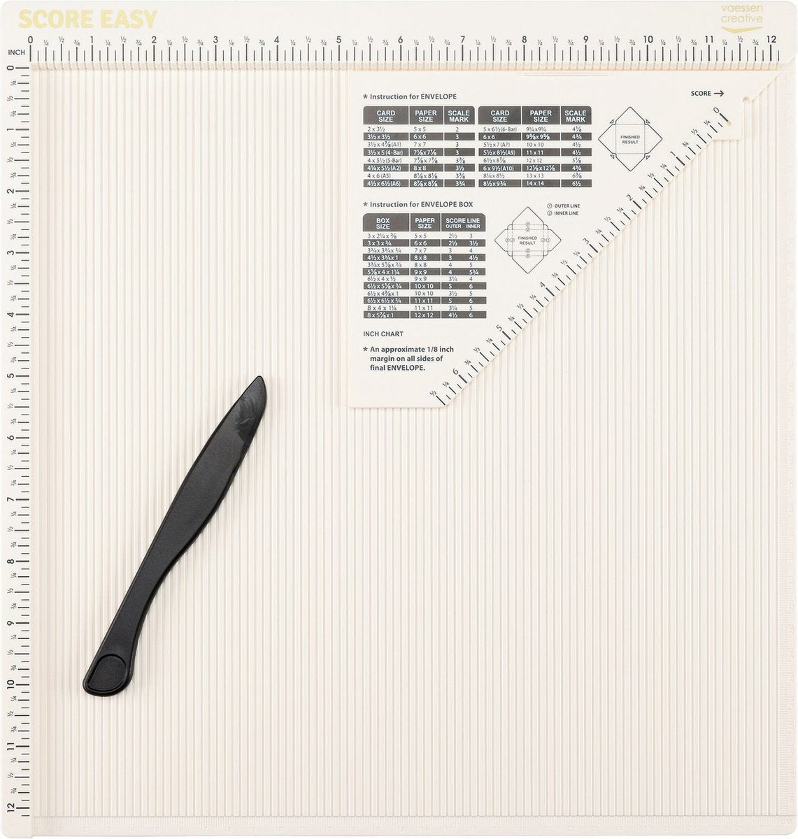 Vaessen Creative Scoring Board – einfach punkten – 30,5 x 30,5 cm – mit Klappbein und Lineal – in Zoll – gebrochenes Weiß