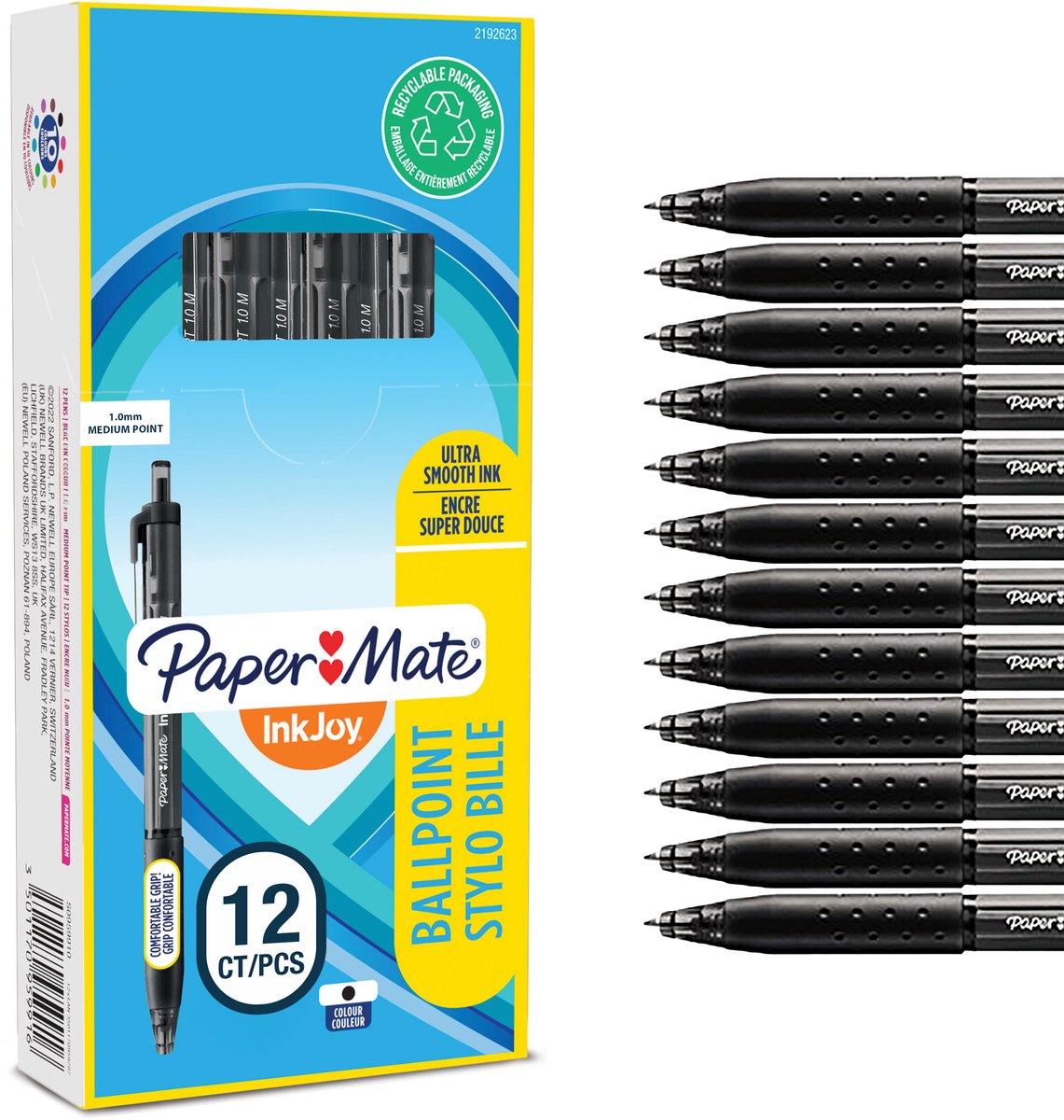 Paper Mate Inkjoy 300RT Kugelschreiber mit Druckknopf | mittlere Spitze (1,0 mm) | schwarz | 12 Stück