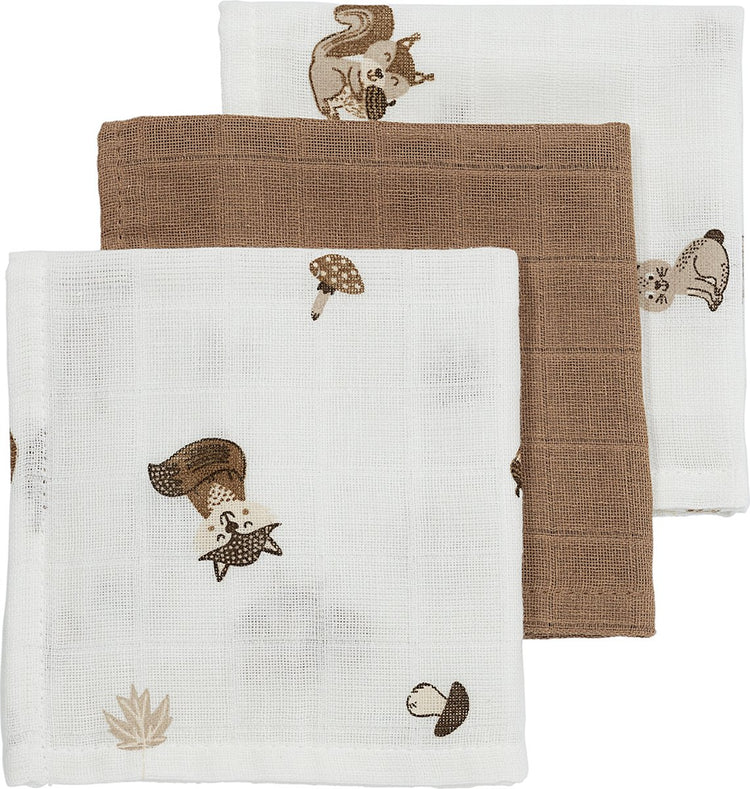 Meyco Baby-Waldtiere-Mundtücher – 3er-Pack – hydrophil – Toffee – 30 x 30 cm
