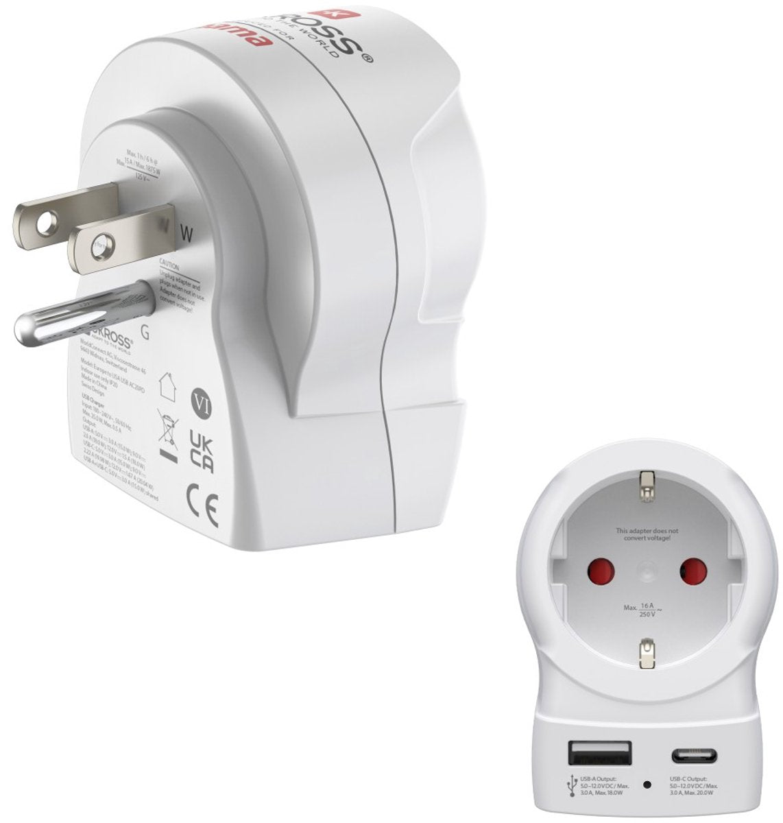 Hama Reisestecker - EUR (Typ E, F) nach USA (Typ B) - 1x USB-A, 1x USB-C PD - Weiß