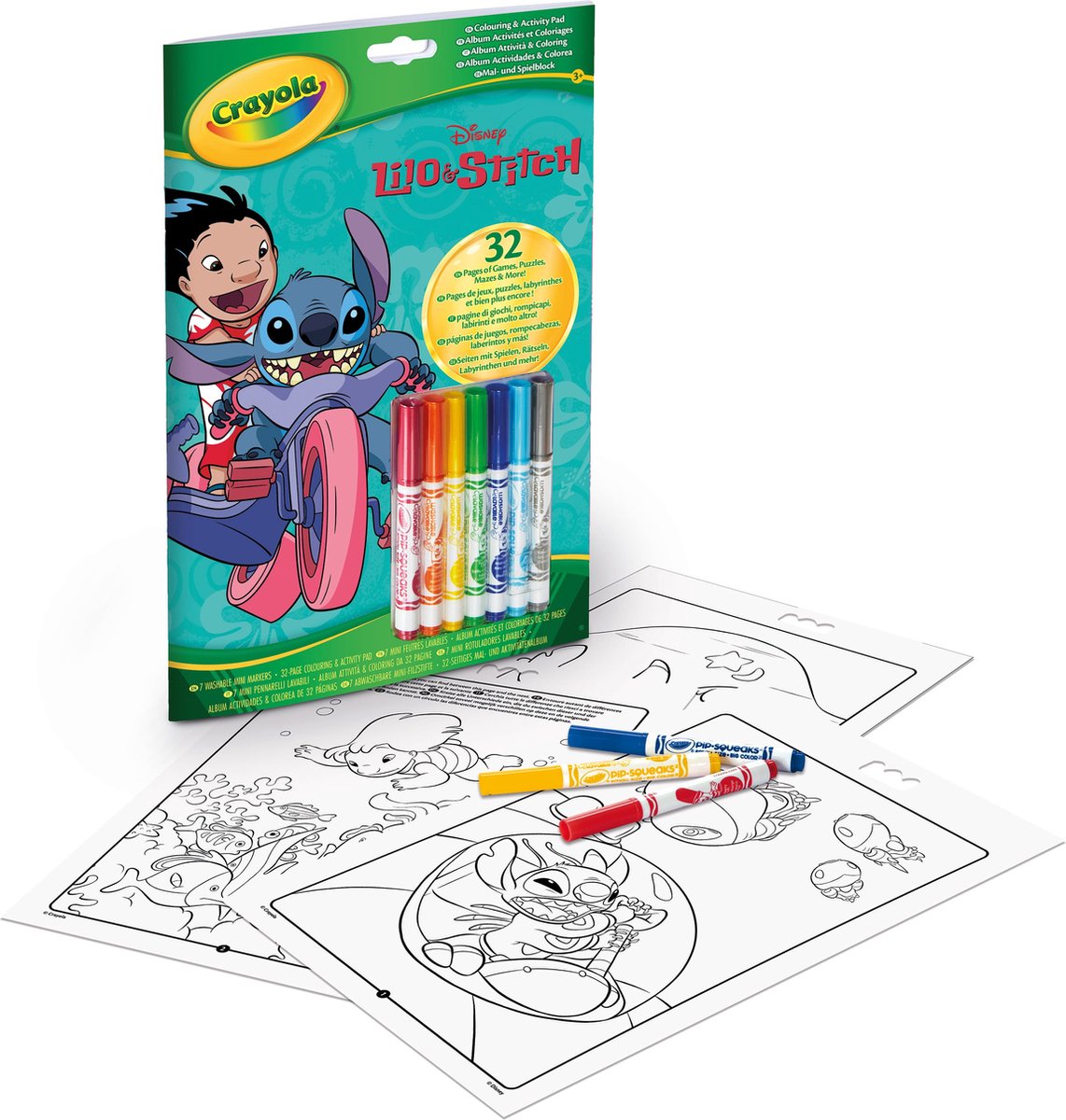Crayola – Malbuch – Disney Lilo und Stitch – 32 Seiten zum Ausmalen und 7 waschbare Mini-Filzstifte