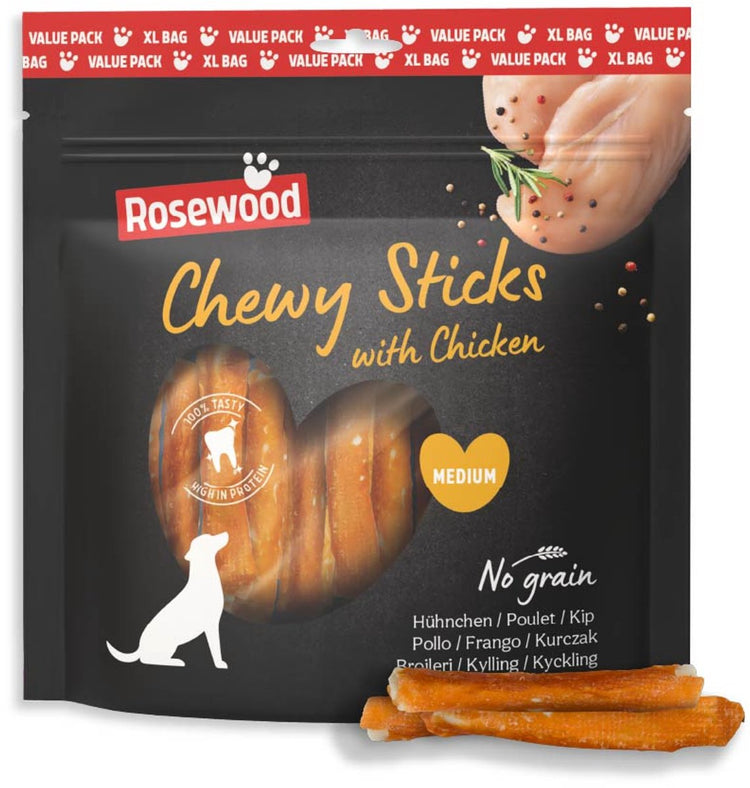Rosewood Kausticks Hundesnack Huhn mittel – Kausticks aus Rohleder – Vorteilspack 500 g – getreidefrei – ohne künstliche Zusatzstoffe
