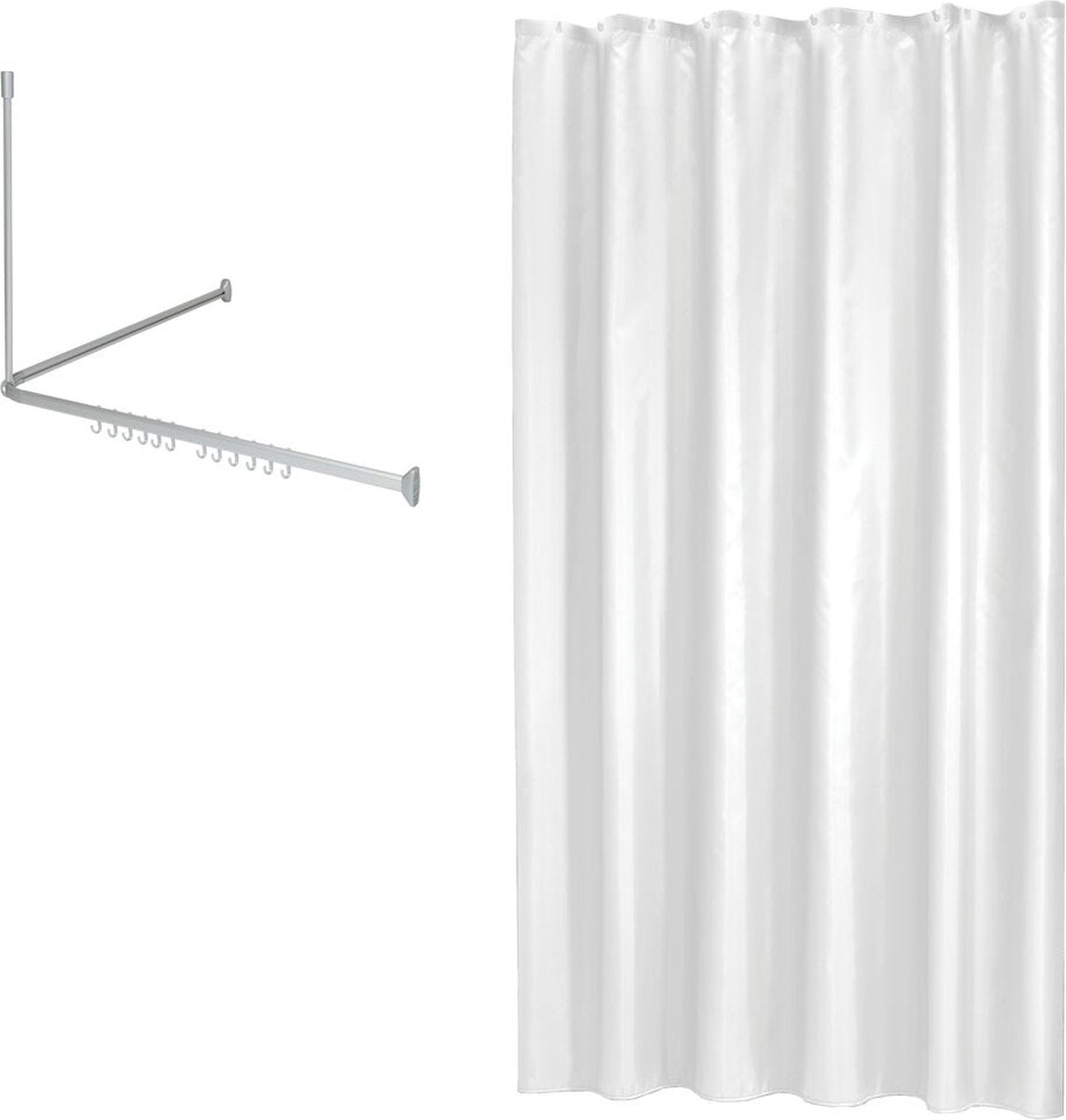 Sealskin Easy Roll – Duschvorhangstangen-Set 90 x 90 x 90 cm mit Duschvorhang 180 x 200 cm – mattes Aluminiumweiß