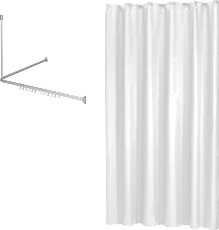 Sealskin Easy Roll – Duschvorhangstangen-Set 90 x 90 x 90 cm mit Duschvorhang 180 x 200 cm – mattes Aluminiumweiß