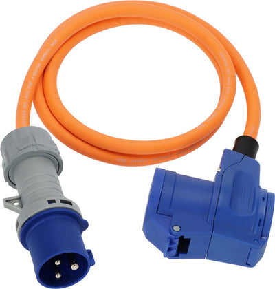 Brennerstuhl CEE-Adapterkabel Camping 1,5m Kabel in Orange (CEE-Stecker und Winkelkupplung inkl. Schutzkontakt-Kombisteckdose mit LED-Spannungsanzeige, 230V 16A, für den dauerhaften Außeneinsatz IP44, Made in Germany)
