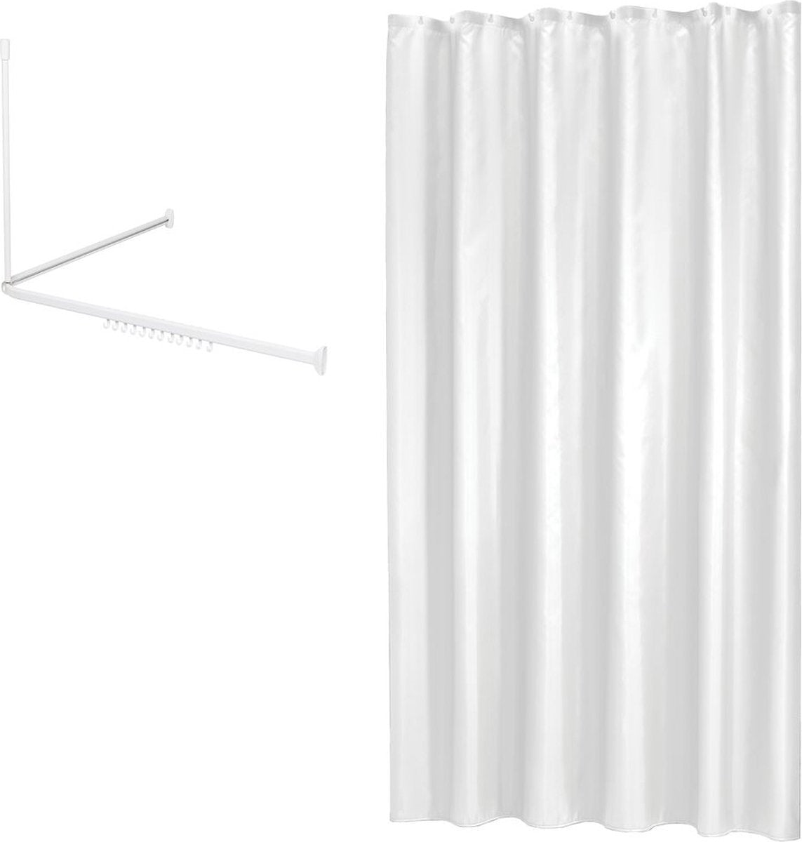 Sealskin Easy Roll – Duschvorhangstangen-Set 90 x 90 x 90 cm mit Duschvorhang – 180 x 200 cm – weiß