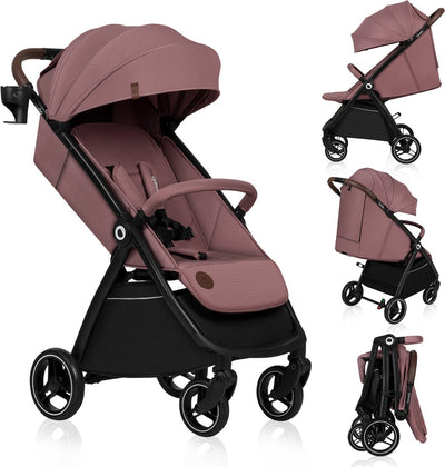 Lionelo Ingrid Buggy – Kinderwagen bis 22 kg – automatisches Klappsystem – 360° EVA-Räder – XXL-Markise mit UPF50+ – verstellbare Rückenlehne und Fußstütze – Panorama-Belüftungspanel – Getränkehalter und Korb