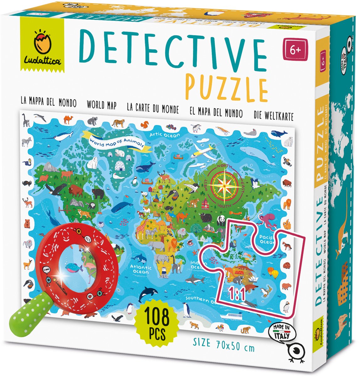 Ludattica Puzzle-Tierkarte – Lernspielzeug aus Pappe.