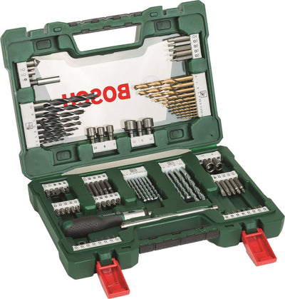 Bosch Zubehör V-Line Blechbohrer und Bit-Set mit Ratschenschraubendreher und magnetischem ausziehbarem Stift 91-teilig – 2607017195