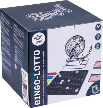 Longfield Bingo-Lottorolle – 1-90 – schwarzes Metall – ø 13,5 cm – Bingo-Spielset – inklusive Kugeln, Karten und Chips – klassisches Lottospiel für Zuhause – Engelsherz