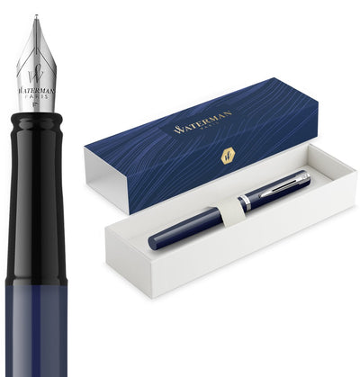 Waterman Impression Füllfederhalter | mittlere Füllfederfeder mit blauer Mine | blaue Farbe mit Palladiumbeschichtung | Geschenkbox
