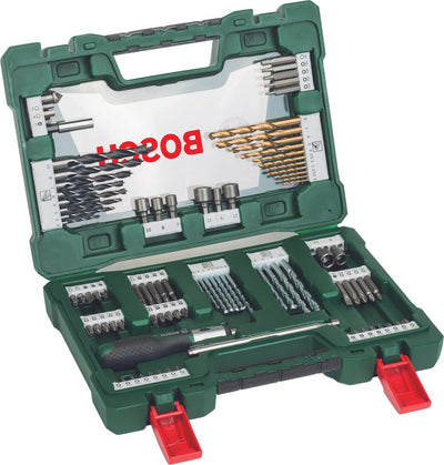 Bosch V-Line-Bohrer- und Bit-Set mit Ratschenschraubendreher und magnetischem ausziehbarem Stift, 91-teilig
