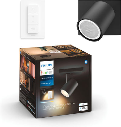Philips Hue Runner Aufbaustrahler – warmes bis kaltweißes Licht – 1 Spot – Schwarz – 1 Dimmschalter – gu10