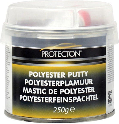 Protecton Polyesterspachtelmasse - zum Ausgleichen von Unebenheiten - anwendbar auf Stahl, Aluminium, Holz, Beton Polyester - elastisch und sehr gut schleifbar - inkl. Tube Härter - 250gr