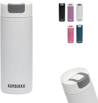 Kambukka Olympus Thermobecher 500 ml – Kaffeebecher to go – leicht zu reinigen – auslaufsicherer Kaffeebecher aus Edelstahl – Teebecher – Reisebecher – weiß