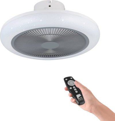 Eglo Kosrena Deckenventilator mit Lampe – ø 45,5 cm – 3 Geschwindigkeiten – einstellbares weißes Licht – dimmbar – AC längere Lebensdauer – weißgrau – Sterne – glitzernd