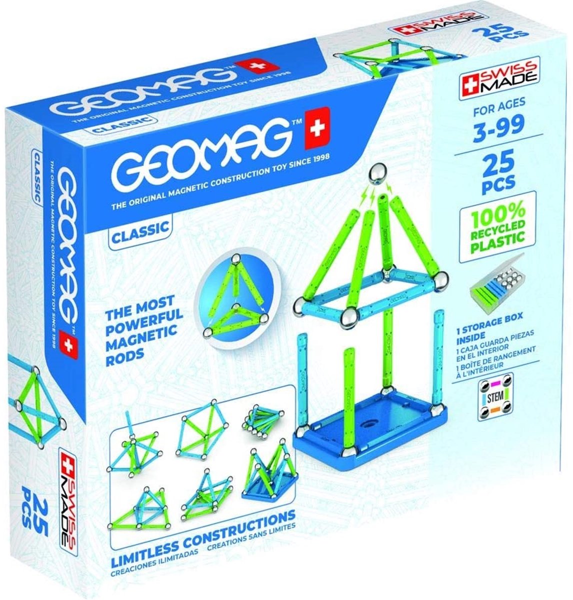 Geomag Classic Green Line Recycling – magnetisches Konstruktionsspielzeug – 25 Stück – ab 3 Jahren