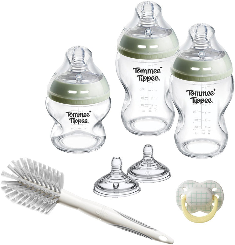 Tommee Tippee Glass Natural Start Babyflaschen und Sauger Starterset – 150 ml und 250 ml Flaschen für Neugeborene – 0 Monate+