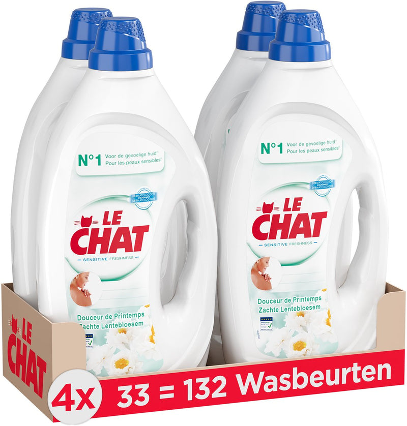 Le Chat Gel Sensitive Freshness – Flüssigwaschmittel – für alle Wäschearten geeignet – Vorteilspack – 4 x 33 Wäschen