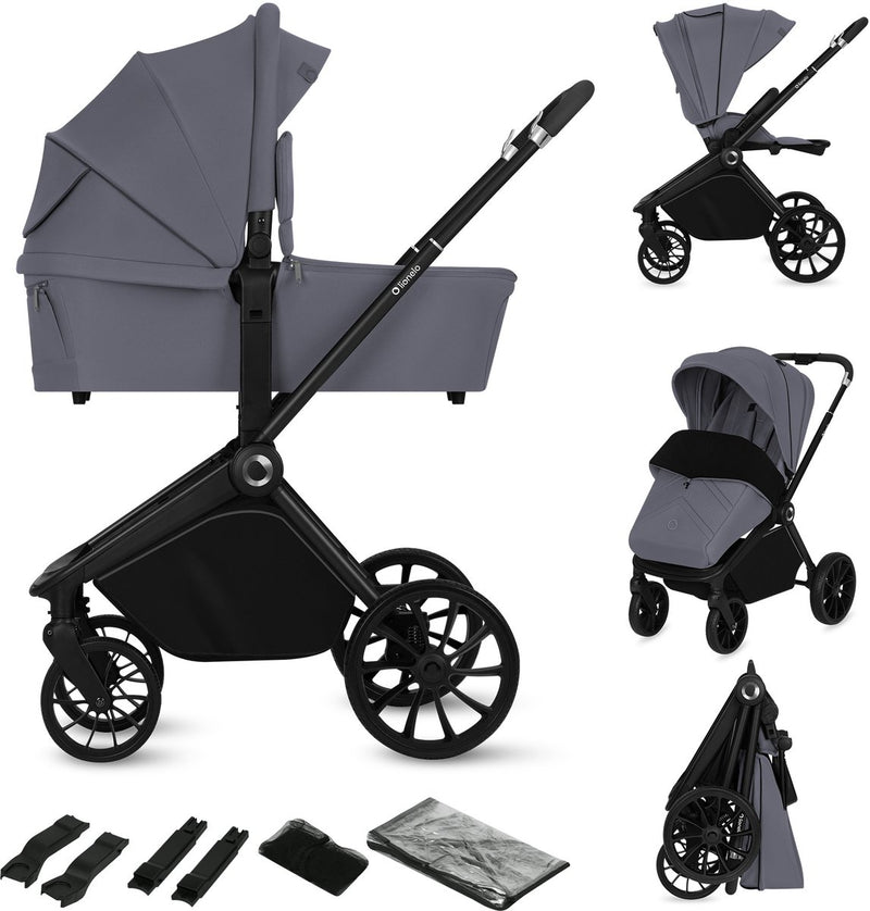 Lionelo mika plus – 2in1 Kinderwagen – XXL-Set – vielseitig und ganzjährig – große Räder – bis 22 kg – Einhandbedienung – für alle Geländearten – Zubehörset