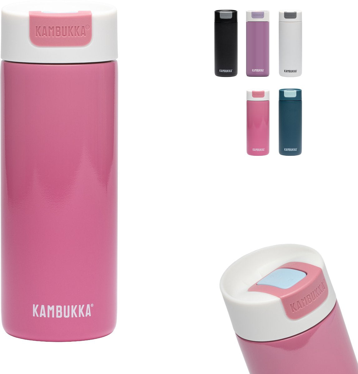 Kambukka Olympus Thermobecher 500 ml – Kaffeebecher to go – leicht zu reinigen – auslaufsicherer Kaffeebecher aus Edelstahl – Teebecher – Reisebecher – Macaron Pink
