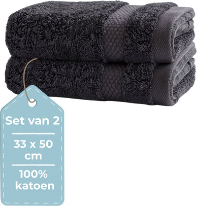 Stille. Living Hush Living Gästehandtuch – 2er-Set – 33×50 cm – 100 % Baumwolle – schwere Qualität 500 g m2 – stilvolle Bordüre und Aufhängeöse – Anthrazit
