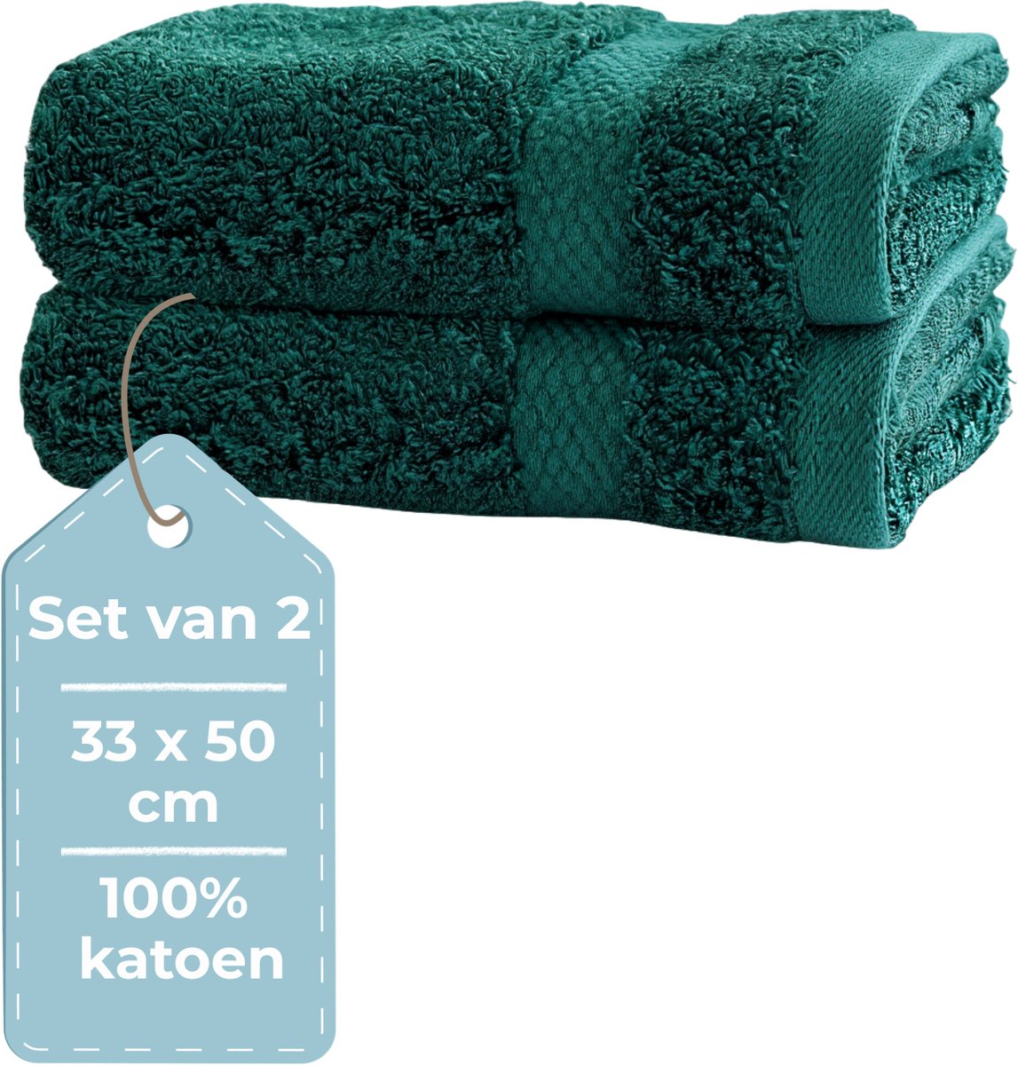 Stille. Living Hush Living Gästehandtuch – 2er-Set – 33×50 cm – 100 % Baumwolle – schwere Qualität 500 g m2 – stilvolle Bordüre und Aufhängeöse – dunkelgrün