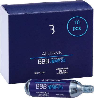 BBB Cycling Airtank CO2-Kartuschen 16 Gramm – Minipumpe – Fahrradpumpe C02-Kartusche 10 Stück – passend für Minipumpe – BMP-35