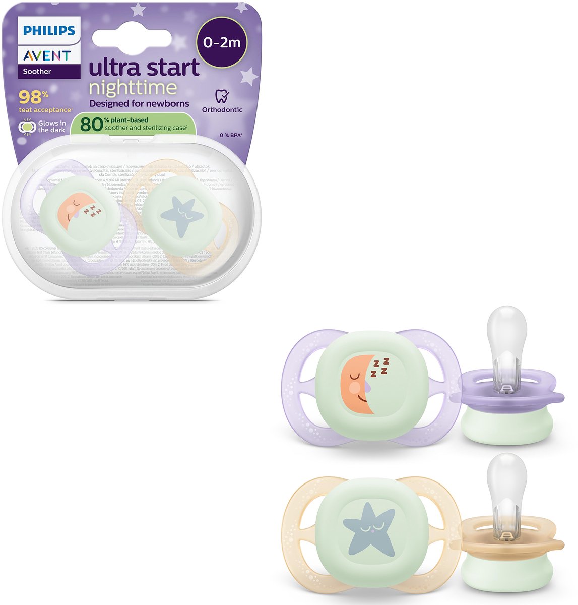 Philips Avent Ultra Start Night – im Dunkeln leuchtender Silikonschnuller – 0–2 Monate – 2 Stück – scf075 17