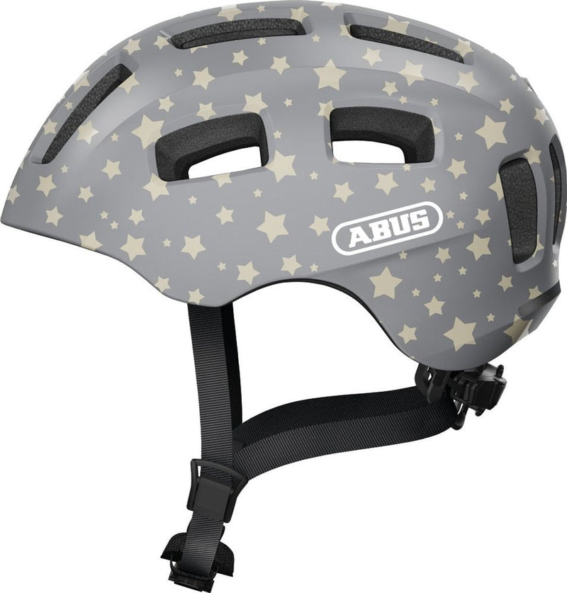 Abus Fahrradhelm youn-i 2.0 – mit Licht für Kinder, Jugendliche und junge Erwachsene – für Mädchen und Jungen – grau mit Sternenmuster, Größe S